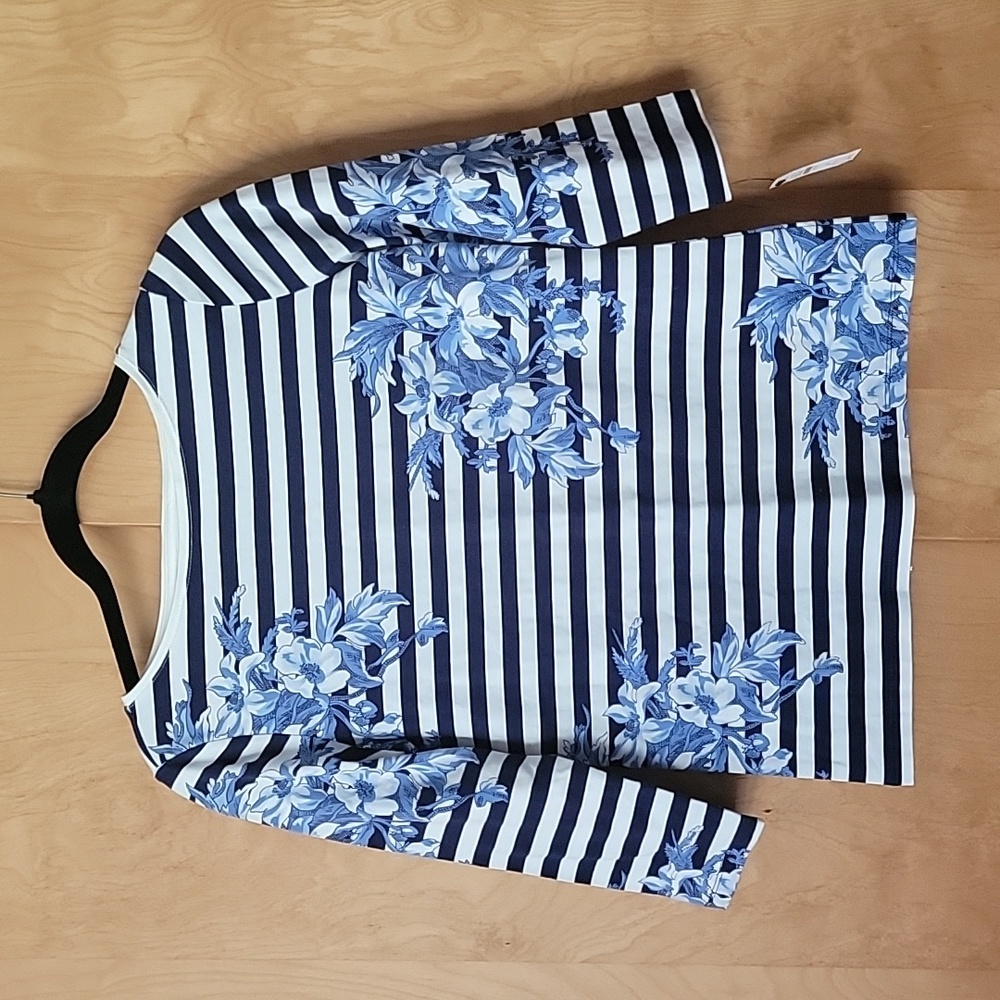 Talbots Blue Striped Floral Shirt